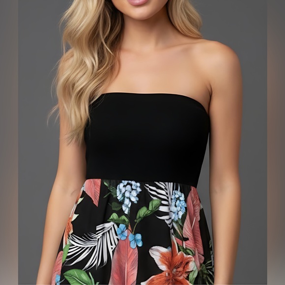 Boho Floral Print Tulip Hem Tube Dress - Picture 2 of 11